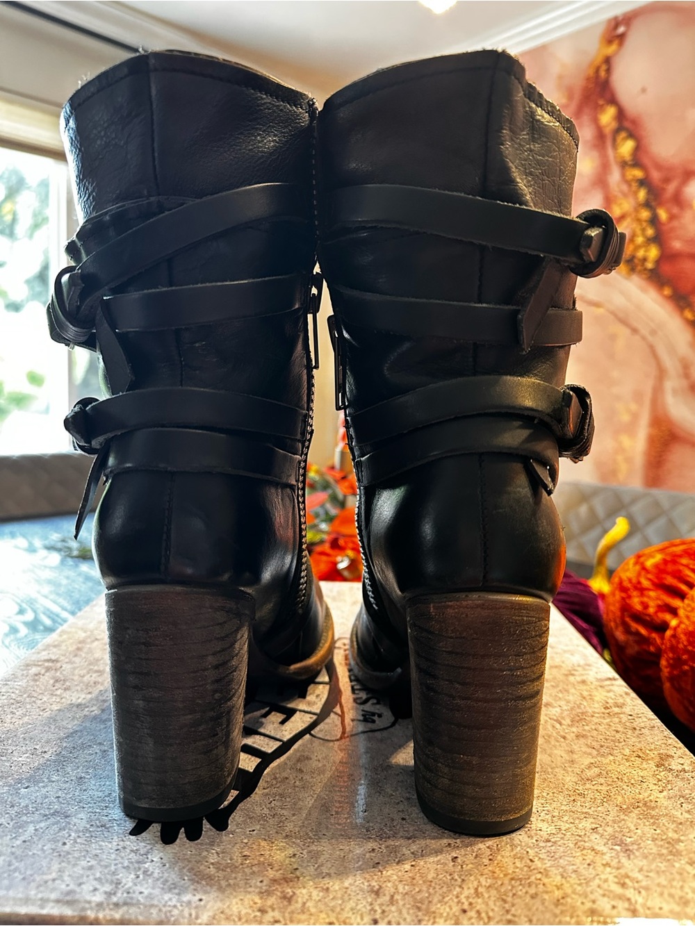 Freebird by Steven Baker Black Leather Wrap-Strap Heeled Ankle Boots - Picture 5 of 10